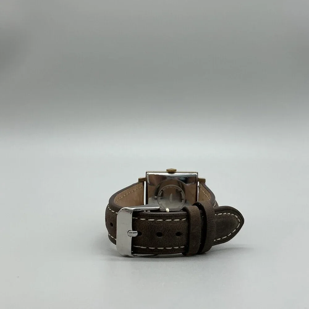 Vintage Cornavin Mens Watch 29mm Square Brown Leather Manual Wind Date